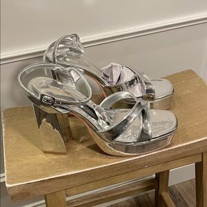 NWOT Risdoada 42 11/11.5 Metallic Block Heel Open Heels Formal Costume Drag